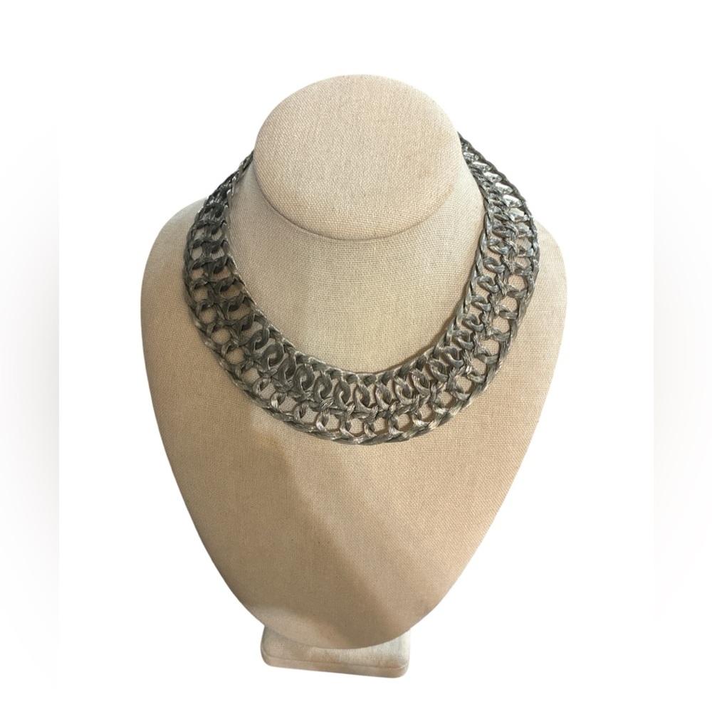 Silver Braided Wire Collar Necklace